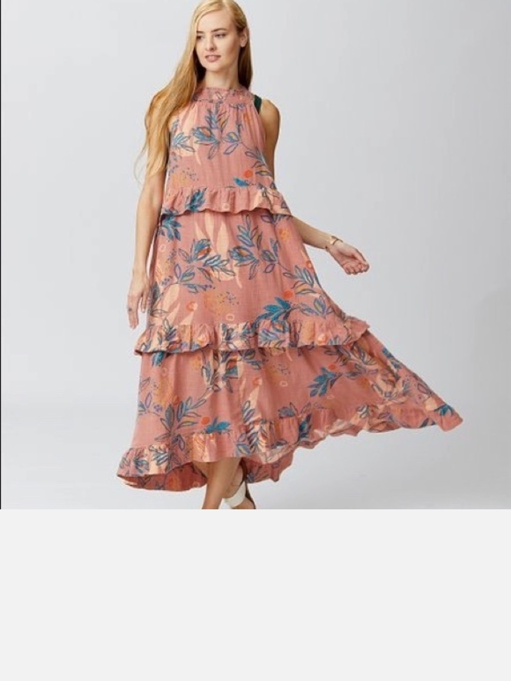 Free People Dusty Rose Floral Tiered Maxi Dress